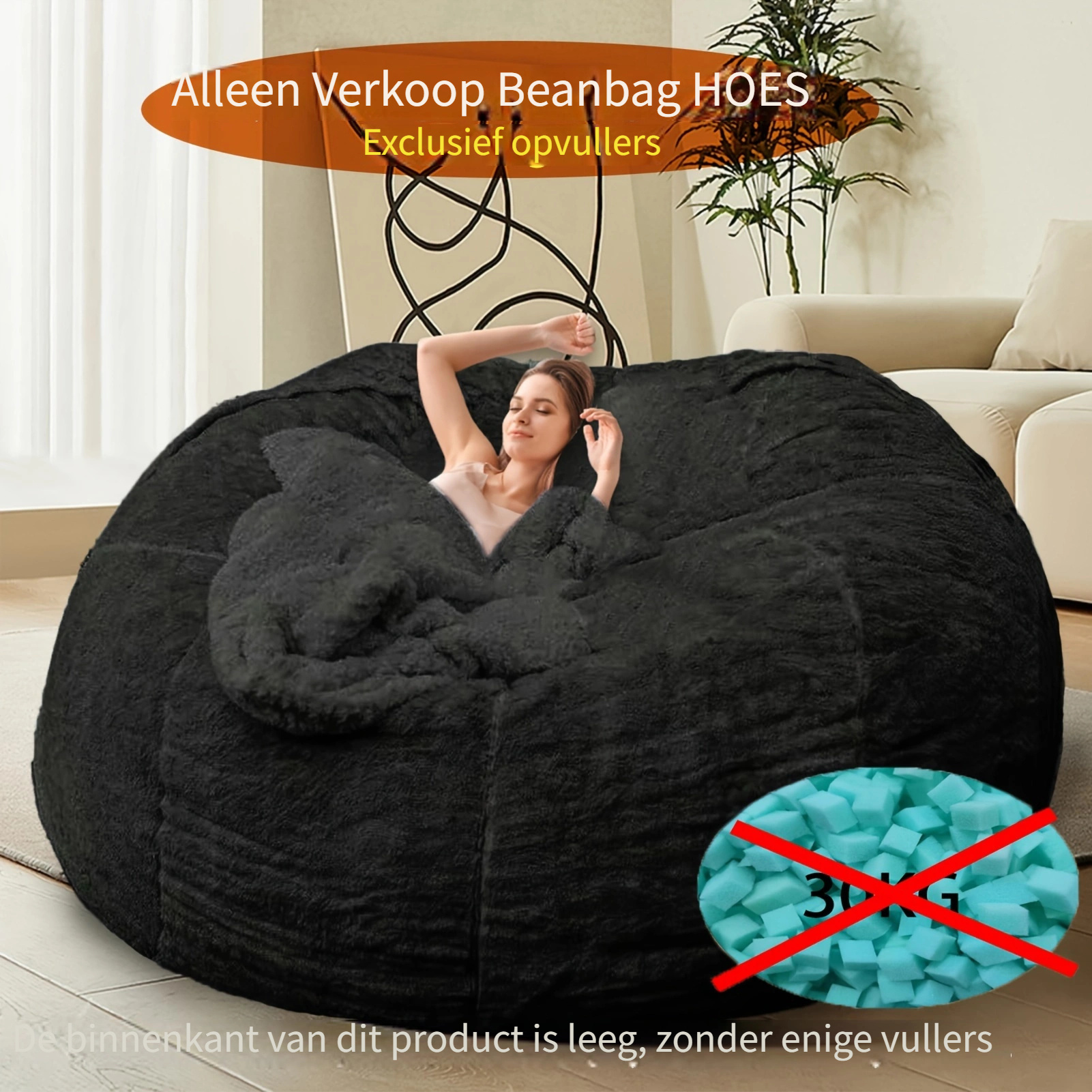 6ft Machine Washable Soft & Fluffy Faux Fur Bean Bag Chair Cover - Grey & Blue, No Fill Included, Versatile for Living Room Decor