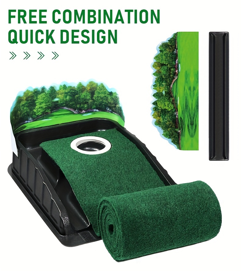 HUAEN GOLF ACCELERATOR PRO - Indoor Golf Putting Mat with Auto-Ball Return & Behind-the-Hole Ball Collector - Putter Alignment Guides at 3, 5 & 7 Feet, Multidistance Practice, Smooth Surface, Practice Enthusiasts