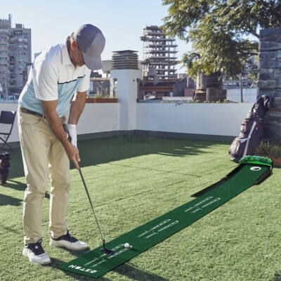 HUAEN GOLF ACCELERATOR PRO - Indoor Golf Putting Mat with Auto-Ball Return & Behind-the-Hole Ball Collector - Putter Alignment Guides at 3, 5 & 7 Feet, Multidistance Practice, Smooth Surface, Practice Enthusiasts
