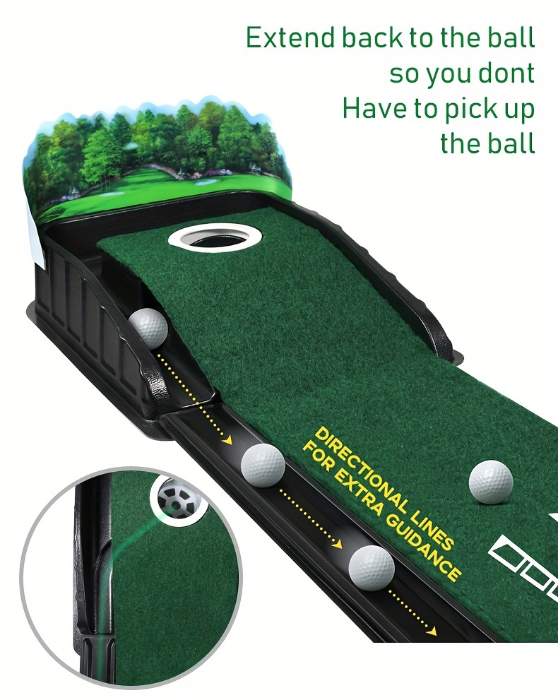 HUAEN GOLF ACCELERATOR PRO - Indoor Golf Putting Mat with Auto-Ball Return & Behind-the-Hole Ball Collector - Putter Alignment Guides at 3, 5 & 7 Feet, Multidistance Practice, Smooth Surface, Practice Enthusiasts