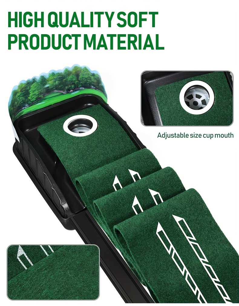 HUAEN GOLF ACCELERATOR PRO - Indoor Golf Putting Mat with Auto-Ball Return & Behind-the-Hole Ball Collector - Putter Alignment Guides at 3, 5 & 7 Feet, Multidistance Practice, Smooth Surface, Practice Enthusiasts