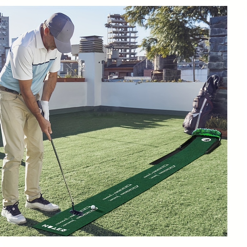 HUAEN GOLF ACCELERATOR PRO - Indoor Golf Putting Mat with Auto-Ball Return & Behind-the-Hole Ball Collector - Putter Alignment Guides at 3, 5 & 7 Feet, Multidistance Practice, Smooth Surface, Practice Enthusiasts
