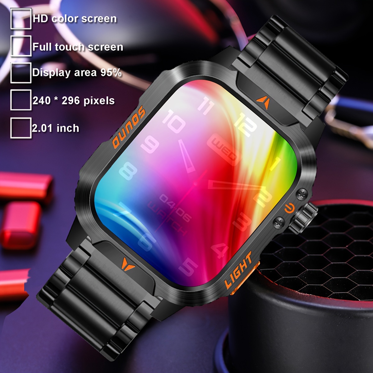 Square Men'S Outdoor Sports Smart Watch - Wireless Call, Flashlight, AI Voice Assistant, Sports Tracker - Suitable for Android and iOS