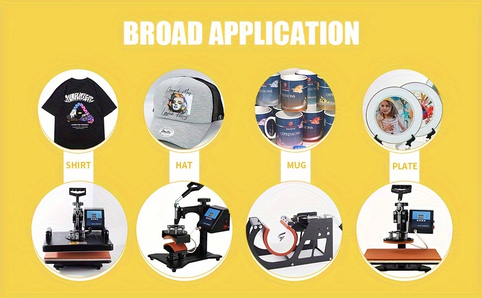 Professional Grade 8-in-1 Heat Press Machine Combo - Durable Thermal Press for T-Shirts, Mugs, and Caps with 2D Sublimation Printer, Interchangeable Pads, Adjustable Settings, Black, Accessory Customization | Heat Press Transfer Designs