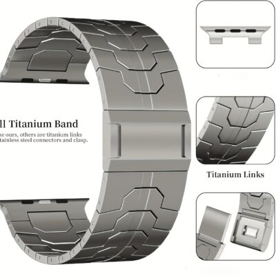 MOOSOO Titanium Band 49mm, 45mm, 44mm Compatible with Apple Watch Ultra 49mm/Ultra 2 49mm/SE Series 9, 8, 7, 6, 5, 4, 3, 2, 1. 22mm Wide Adjustable Titanium Links with Magnetic Clasp. Just a watch strap, not a watch