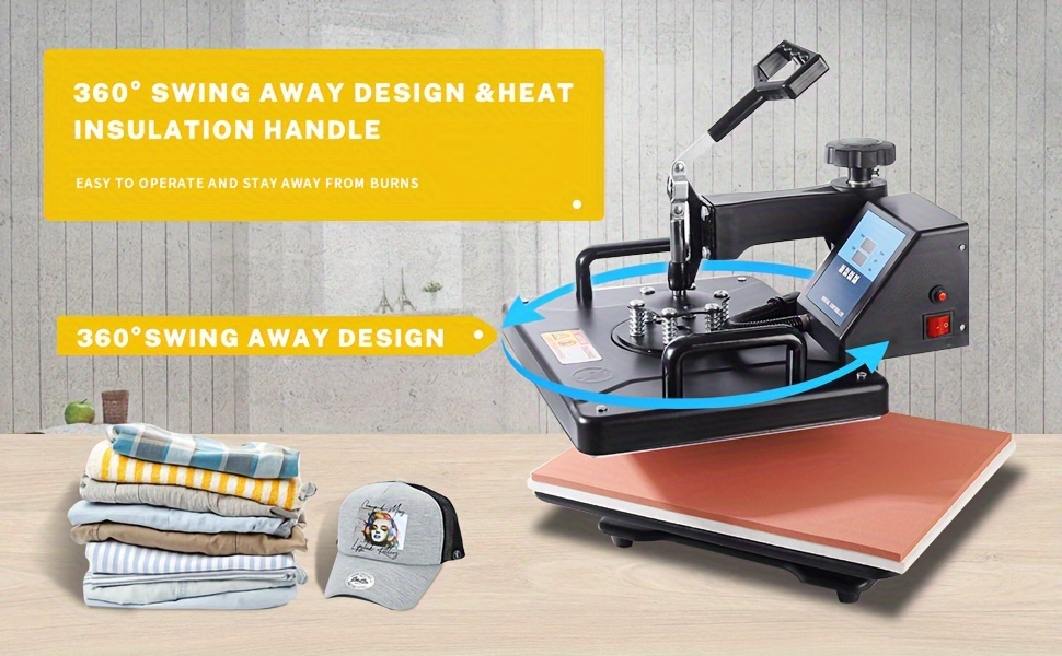 Professional Grade 8-in-1 Heat Press Machine Combo - Durable Thermal Press for T-Shirts, Mugs, and Caps with 2D Sublimation Printer, Interchangeable Pads, Adjustable Settings, Black, Accessory Customization | Heat Press Transfer Designs