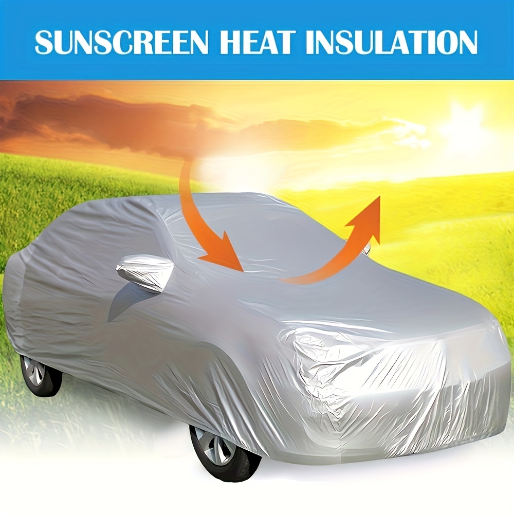 1pc Universal Waterproof Car Cover - UV, Rain, Dust, Snow & High-Temperature Resistant PEVA Material, All-Season Vehicle Protection, Dustproof, Silvery Appearance, Auto Accessories, Car Covering|Sleek Car Cover|Durable Car Cover, Car Covering
