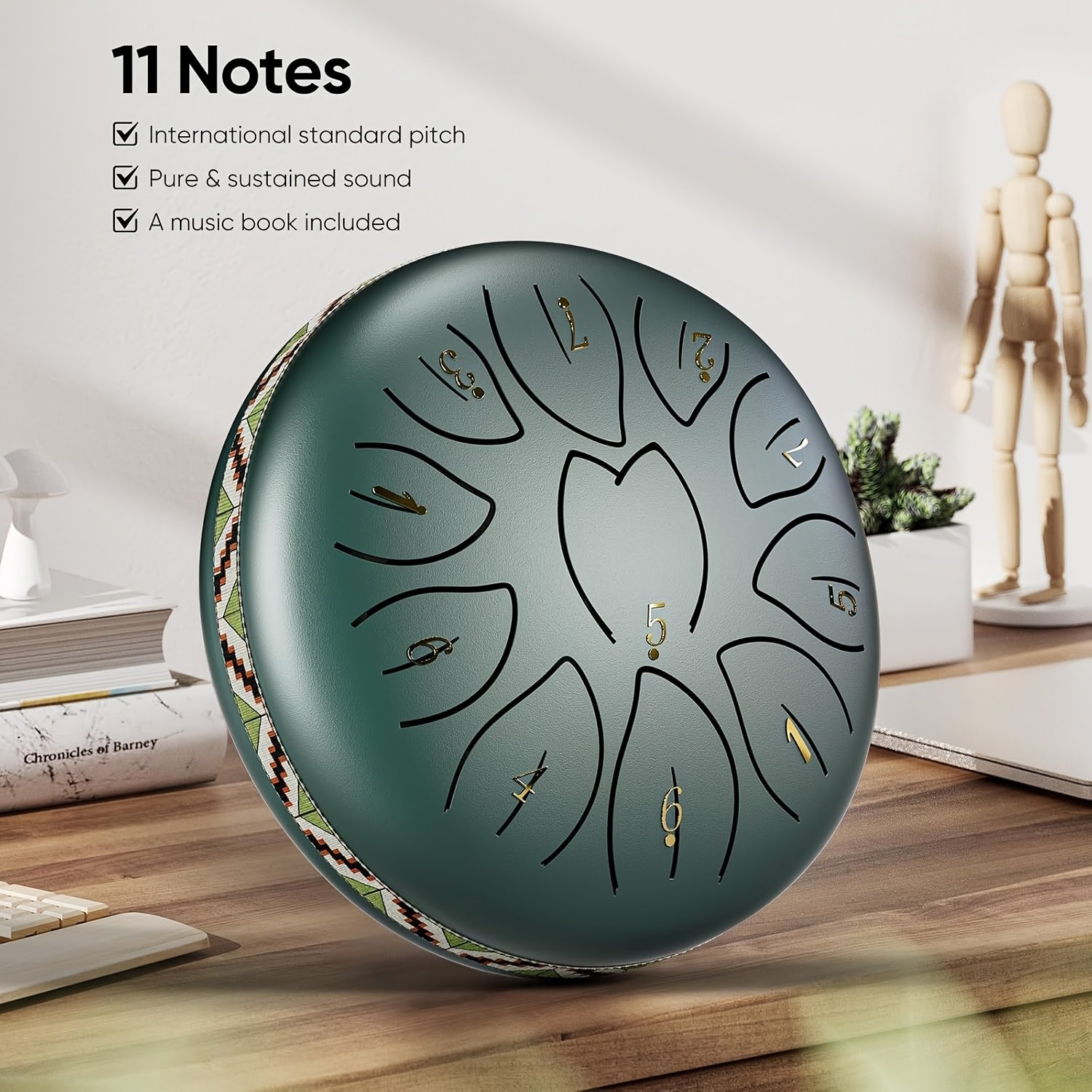 6-Inch (5.98inch) 11-Note Steel Tongue Chakra Drum with Bag, Musical Instrument for Adults, Includes Drum Mallets & Music Book, Outdoor Garden Rain Chime, Outdoor Garden Rain Ch