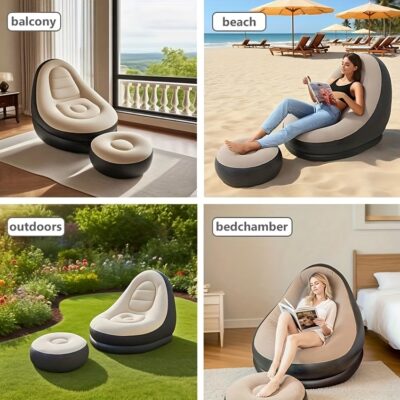 Adult Inflatable Recliner, Foldable Portable Couch, Couch With Foot Stool, Indoor Living Room Air Sofa, Play Bedroom, Office Balcony, Outdoor Travel, Camping