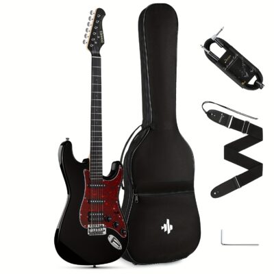 Donner 39" Black Electric Guitar with Maple Neck & Single Coil Split System - Stylish Solid Body Design for Beginners to Pros, Includes Gig Bag, Cable, Strap, and Accessories, Guitar Accessories, DONNER