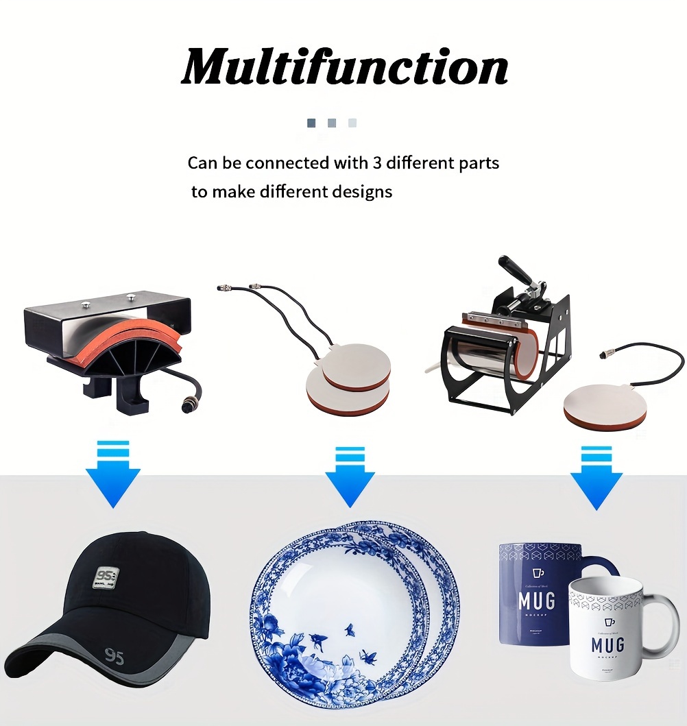 6-in-1 Heat Press Machine Combo for T-Shirts, Mugs, and Caps - 2D Sublimation Printer with Interchangeable Platens, Removable Silicone Pad, and Digital Temperature Control - Black Alloy Construction - 11.81x14.96inch Work Area