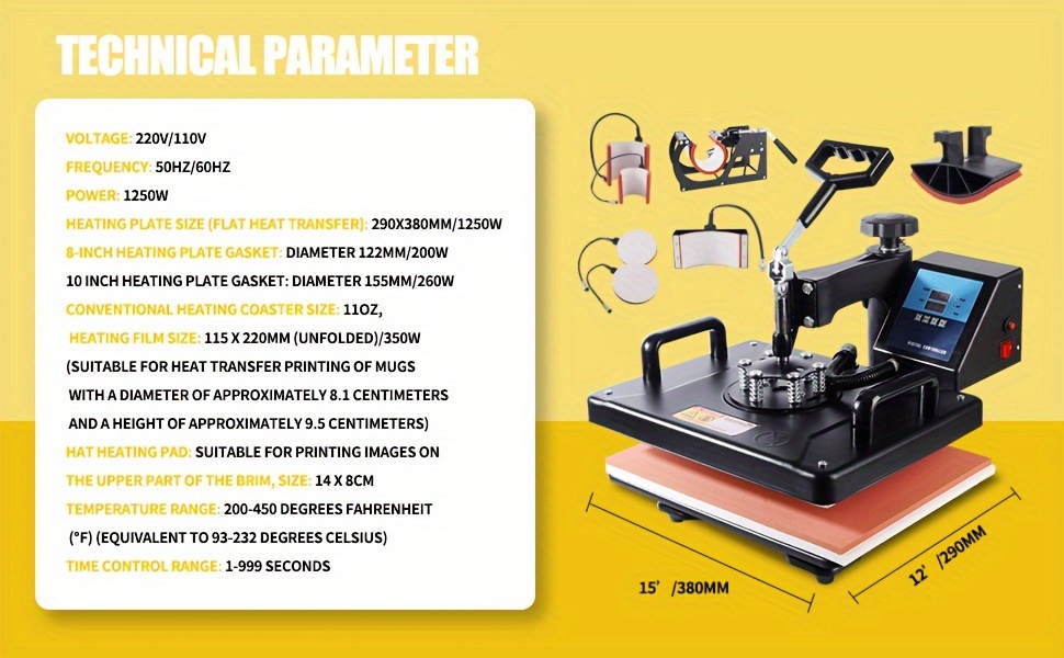 Professional Grade 8-in-1 Heat Press Machine Combo - Durable Thermal Press for T-Shirts, Mugs, and Caps with 2D Sublimation Printer, Interchangeable Pads, Adjustable Settings, Black, Accessory Customization | Heat Press Transfer Designs