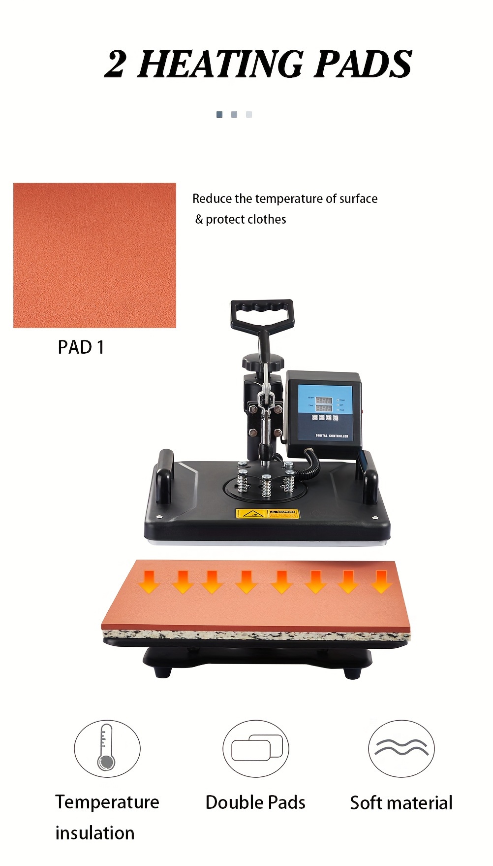 6-in-1 Heat Press Machine Combo for T-Shirts, Mugs, and Caps - 2D Sublimation Printer with Interchangeable Platens, Removable Silicone Pad, and Digital Temperature Control - Black Alloy Construction - 11.81x14.96inch Work Area