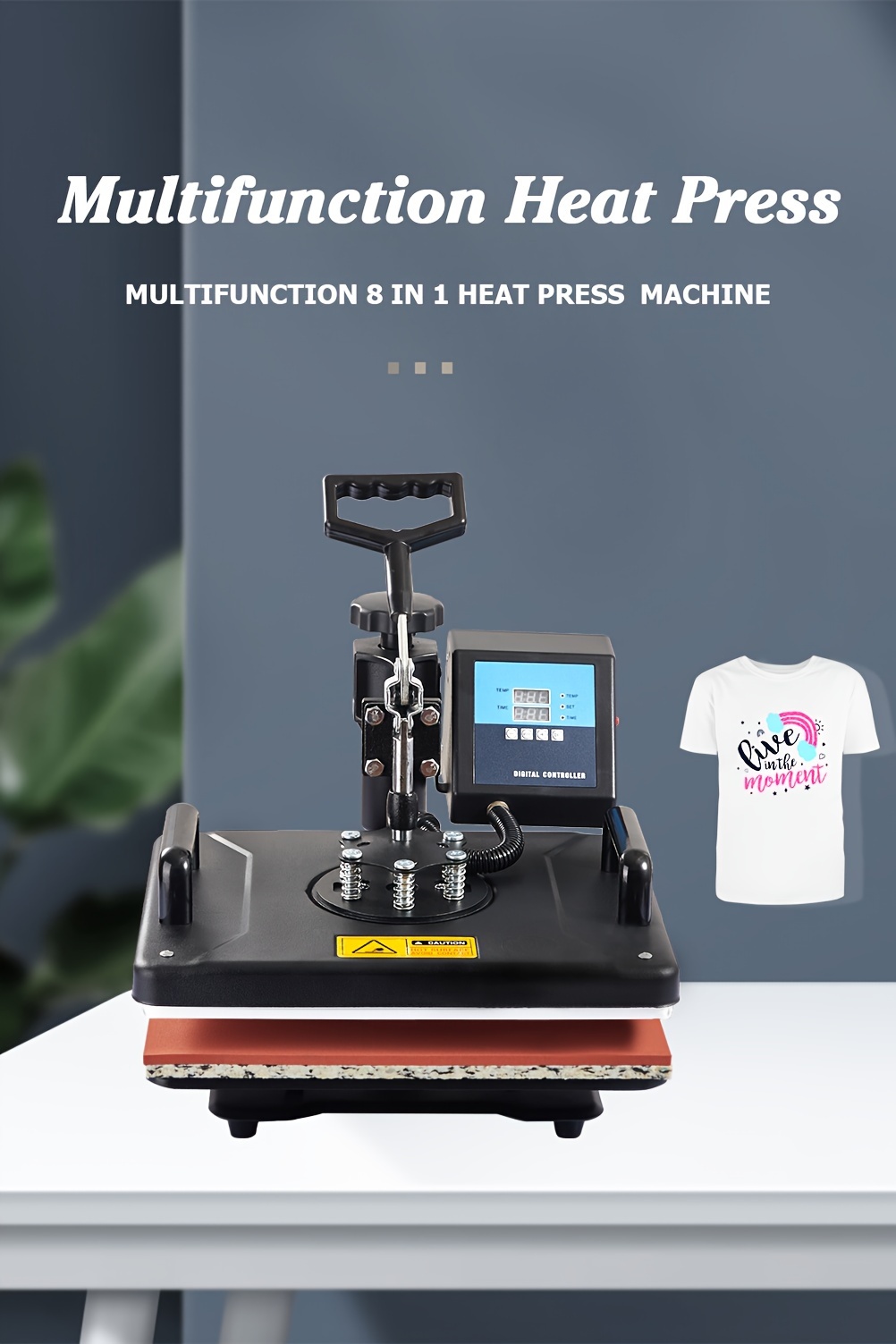 6-in-1 Heat Press Machine Combo for T-Shirts, Mugs, and Caps - 2D Sublimation Printer with Interchangeable Platens, Removable Silicone Pad, and Digital Temperature Control - Black Alloy Construction - 11.81x14.96inch Work Area