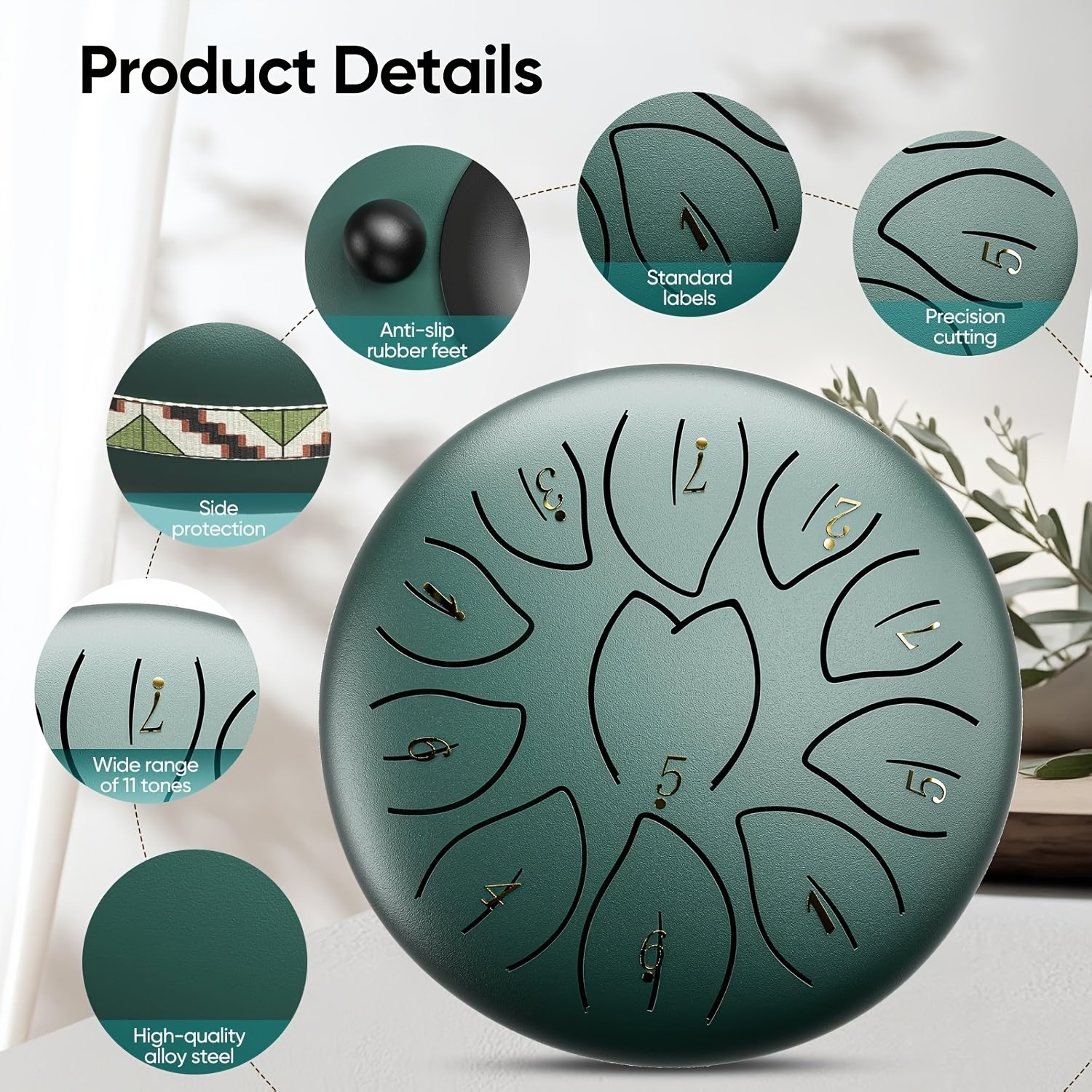 6-Inch (5.98inch) 11-Note Steel Tongue Chakra Drum with Bag, Musical Instrument for Adults, Includes Drum Mallets & Music Book, Outdoor Garden Rain Chime, Outdoor Garden Rain Ch