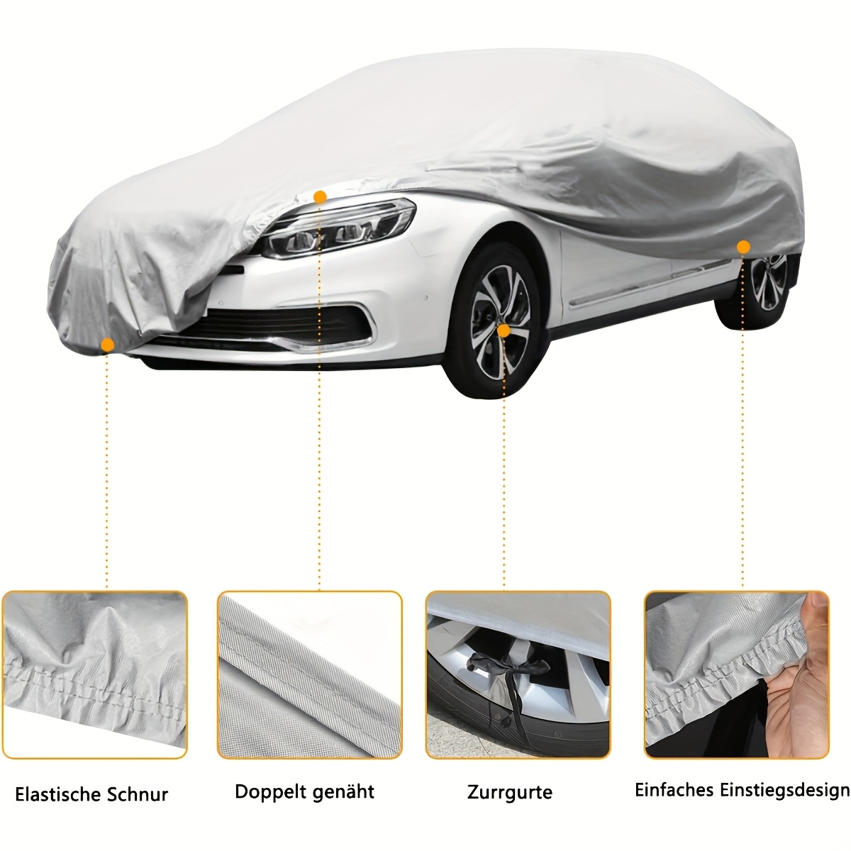 1pc Universal Waterproof Car Cover - UV, Rain, Dust, Snow & High-Temperature Resistant PEVA Material, All-Season Vehicle Protection, Dustproof, Silvery Appearance, Auto Accessories, Car Covering|Sleek Car Cover|Durable Car Cover, Car Covering