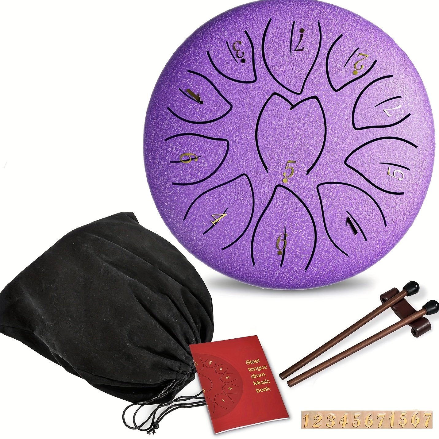 6-Inch (5.98inch) 11-Note Steel Tongue Chakra Drum with Bag, Musical Instrument for Adults, Includes Drum Mallets & Music Book, Outdoor Garden Rain Chime, Outdoor Garden Rain Ch