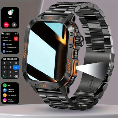 Square Men'S Outdoor Sports Smart Watch - Wireless Call, Flashlight, AI Voice Assistant, Sports Tracker - Suitable for Android and iOS
