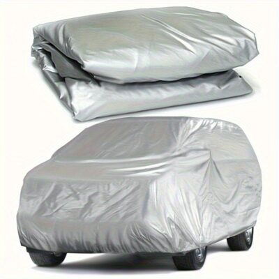 1pc Universal Waterproof Car Cover - UV, Rain, Dust, Snow & High-Temperature Resistant PEVA Material, All-Season Vehicle Protection, Dustproof, Silvery Appearance, Auto Accessories, Car Covering|Sleek Car Cover|Durable Car Cover, Car Covering