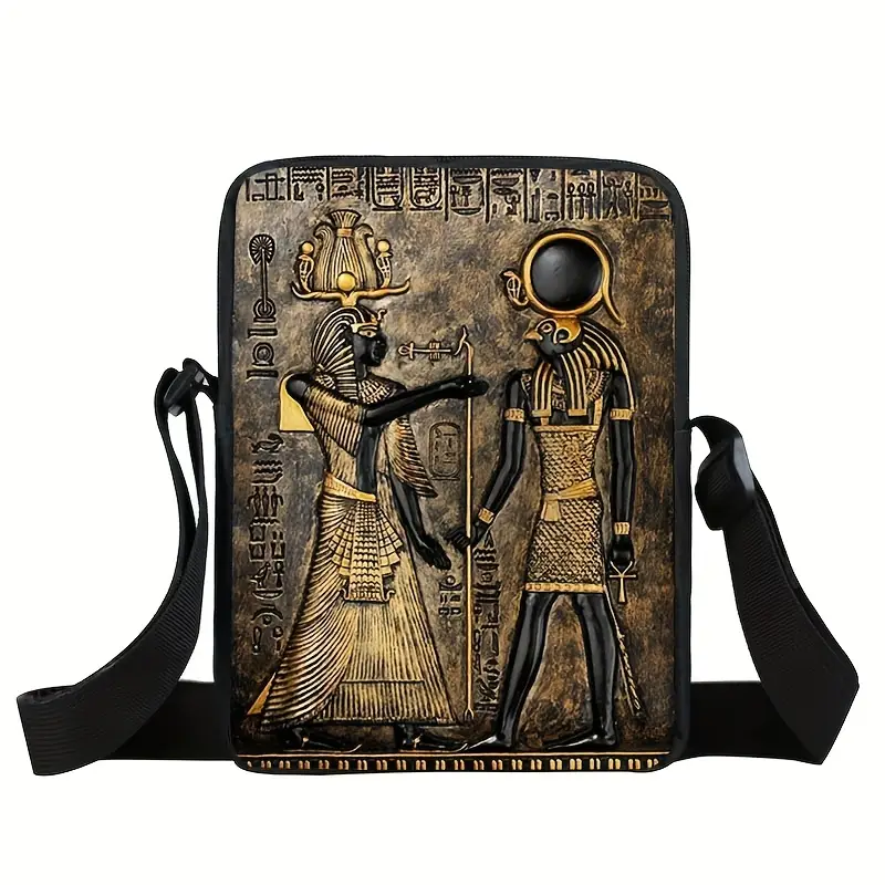 1pc Ancient Egyptian Anubis & Pharaoh Polyester Crossbody Bag, Casual Religious Theme Messenger Shoulder Bag with Zipper Closure, Hand Washable, for Women - Travel Wallet with Phone Holder