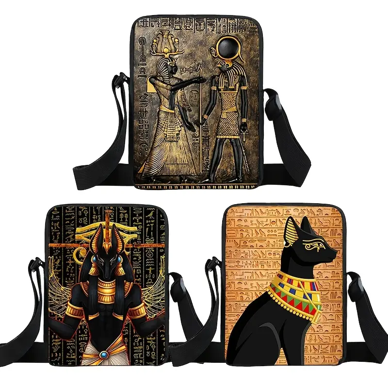 1pc Ancient Egyptian Anubis & Pharaoh Polyester Crossbody Bag, Casual Religious Theme Messenger Shoulder Bag with Zipper Closure, Hand Washable, for Women - Travel Wallet with Phone Holder - Image 5