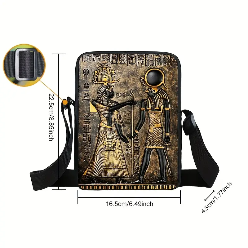 1pc Ancient Egyptian Anubis & Pharaoh Polyester Crossbody Bag, Casual Religious Theme Messenger Shoulder Bag with Zipper Closure, Hand Washable, for Women - Travel Wallet with Phone Holder - Image 4