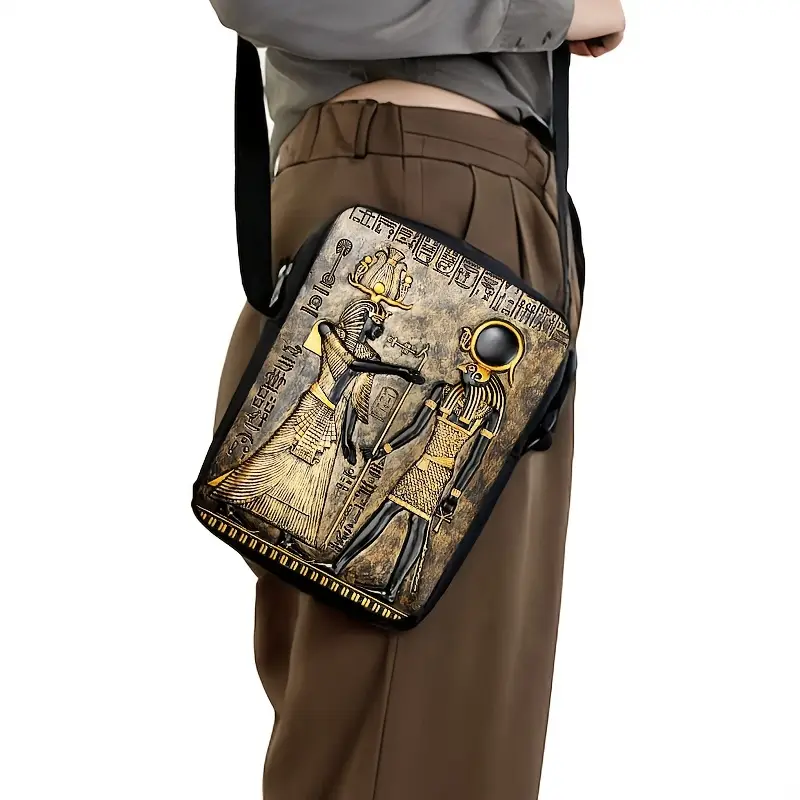 1pc Ancient Egyptian Anubis & Pharaoh Polyester Crossbody Bag, Casual Religious Theme Messenger Shoulder Bag with Zipper Closure, Hand Washable, for Women - Travel Wallet with Phone Holder - Image 2