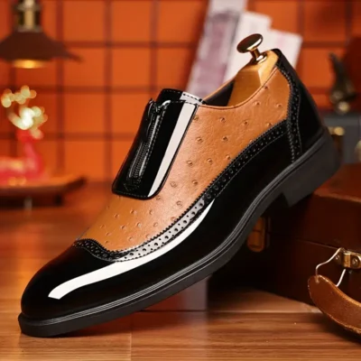 Men’s Classic Wing-Tip Brogue Oxfords – Breathable Microfiber, Anti-Skid Rubber Sole Lace-Up Dress Shoes for Business, Weddings, Graduations | Timeless Brogue Design with Decorative Studs