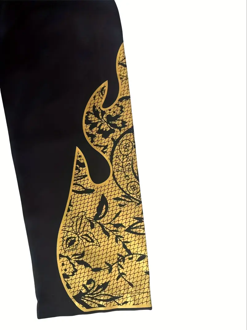 Men'S African Two-Piece Long-Sleeve Golden Print Traditional Waist-Tied Shirt And Pants Set, Ethnic Dashiki Outfit. - Image 2