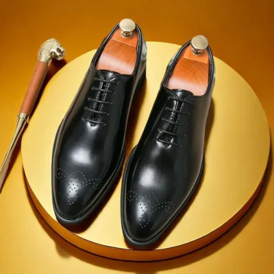 Men’S Classic Brogue Style Dress Shoes with Red Rubber Sole – Business Casual Footwear, Lace-Up, Perforated Detailing, Comfortable Faux Cover Upper