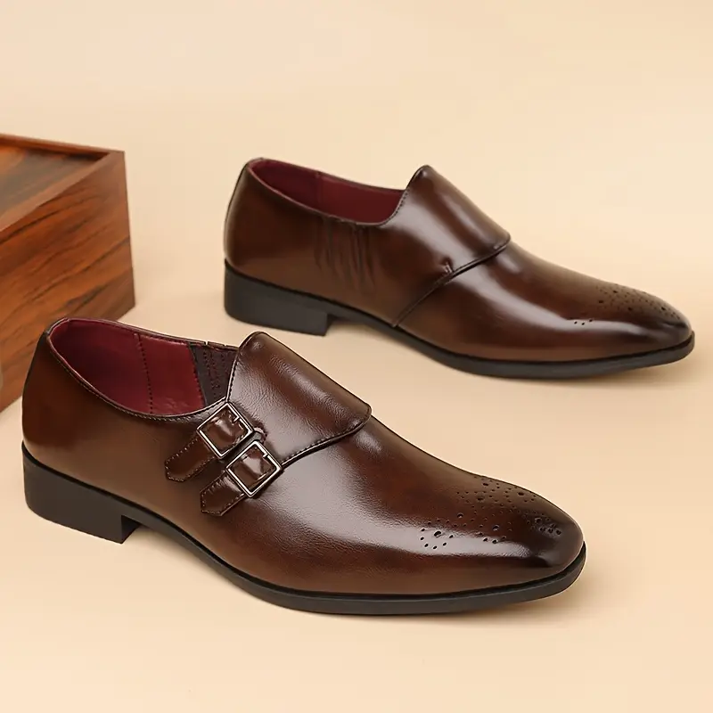 Men's Business Casual Shoes - Slip-On Formal & Everyday Shoes, PU Upper & Non-Slip Rubber Sole, Brownish-black colors for Office, Meetings, Events - All-Season Professional Footwear, Stylish Textured Finish, Sleek Shoe Design, Durable Footwear, Office Shoes, Modern Design, Comfortable Fit, Corporate Wear - Image 3