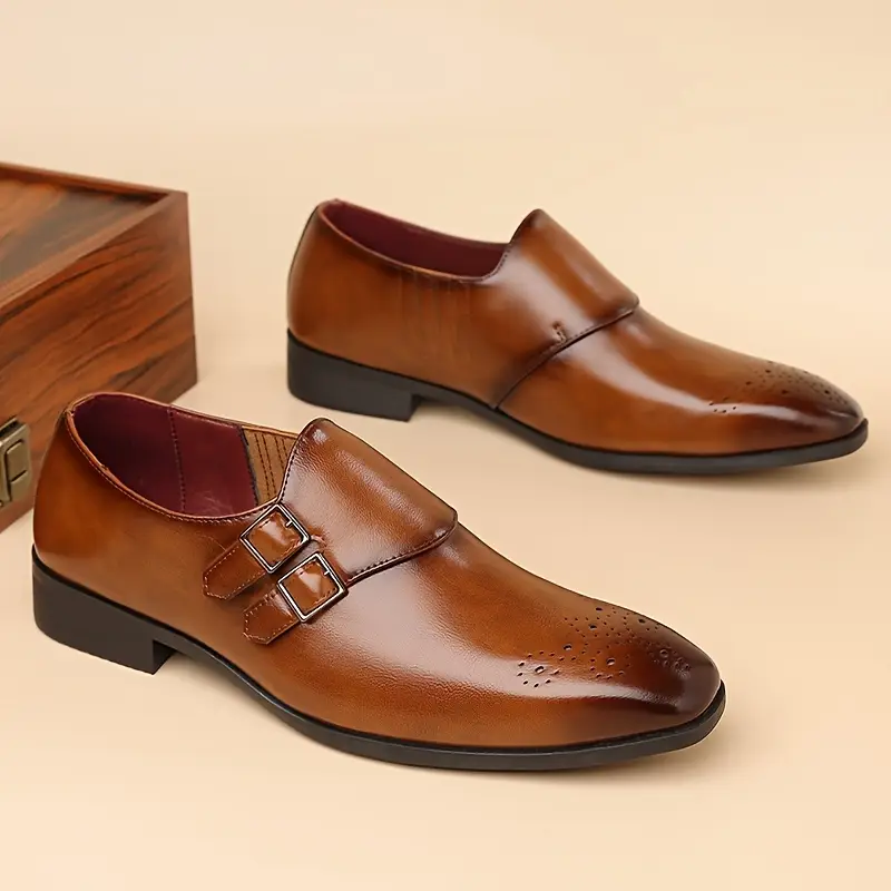 Men's Business Casual Shoes - Slip-On Formal & Everyday Shoes, PU Upper & Non-Slip Rubber Sole, Brownish-black colors for Office, Meetings, Events - All-Season Professional Footwear, Stylish Textured Finish, Sleek Shoe Design, Durable Footwear, Office Shoes, Modern Design, Comfortable Fit, Corporate Wear - Image 2