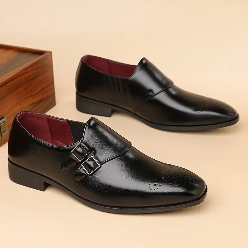 Men's Business Casual Shoes - Slip-On Formal & Everyday Shoes, PU Upper & Non-Slip Rubber Sole, Brownish-black colors for Office, Meetings, Events - All-Season Professional Footwear, Stylish Textured Finish, Sleek Shoe Design, Durable Footwear, Office Shoes, Modern Design, Comfortable Fit, Corporate Wear