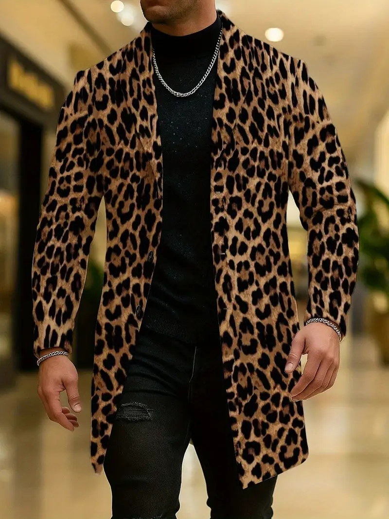 Men's Casual Suit Jacket Leopard Print Fashionable Long Coat, Versatile for All Seasons, Trendy and Stylish, PLUS SIZE, Suits For Men Plus Size, Plus Size Suit, Mens Suit Jacket Plus Size, Suit For Men, Casual Attire, Casual Outerwear, Modern Menswear, Chic Outerwear, Durable Fabric, Quality Stitching, Singlebreasted Jacket, Mens Long Coat, Stylish Gentlemen, Big And Tall Men - Image 4