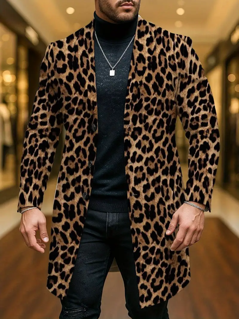 Men's Casual Suit Jacket Leopard Print Fashionable Long Coat, Versatile for All Seasons, Trendy and Stylish, PLUS SIZE, Suits For Men Plus Size, Plus Size Suit, Mens Suit Jacket Plus Size, Suit For Men, Casual Attire, Casual Outerwear, Modern Menswear, Chic Outerwear, Durable Fabric, Quality Stitching, Singlebreasted Jacket, Mens Long Coat, Stylish Gentlemen, Big And Tall Men