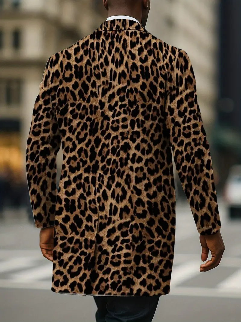 Men's Casual Suit Jacket Leopard Print Fashionable Long Coat, Versatile for All Seasons, Trendy and Stylish, PLUS SIZE, Suits For Men Plus Size, Plus Size Suit, Mens Suit Jacket Plus Size, Suit For Men, Casual Attire, Casual Outerwear, Modern Menswear, Chic Outerwear, Durable Fabric, Quality Stitching, Singlebreasted Jacket, Mens Long Coat, Stylish Gentlemen, Big And Tall Men - Image 2