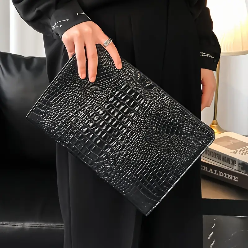 Men's Crocodile Pattern Clutch Bag - Stylish Black Envelope Handbag with Random Location & Pattern, Perfect for Everyday Commute and Professional Use, Casual Accessory | Crocodile Pattern Bag | Bag - Image 4