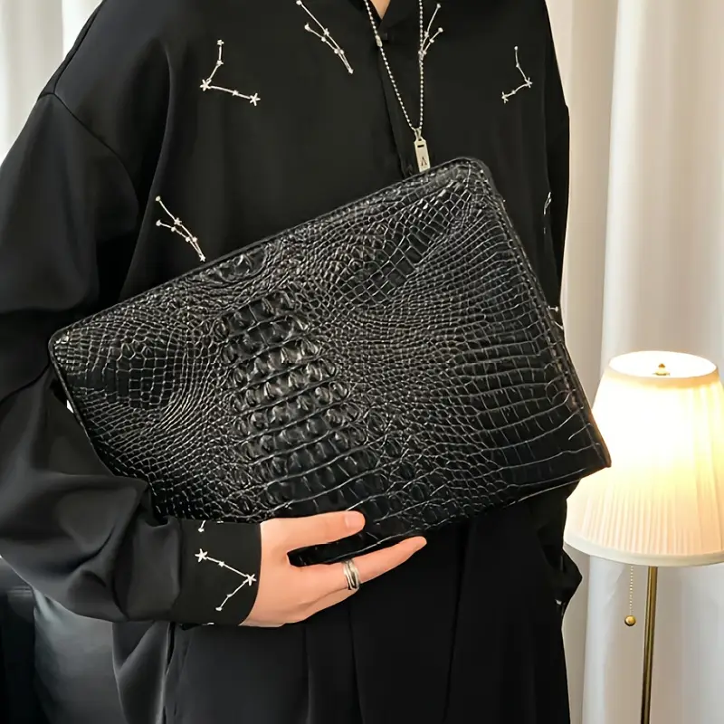 Men's Crocodile Pattern Clutch Bag - Stylish Black Envelope Handbag with Random Location & Pattern, Perfect for Everyday Commute and Professional Use, Casual Accessory | Crocodile Pattern Bag | Bag - Image 3
