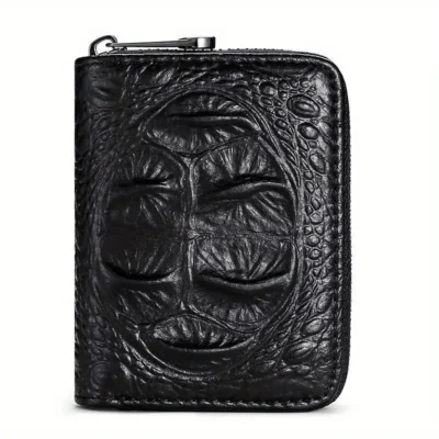 Top-Grain Cowhide Leather Accordion Card Holder with Zipper Closure – Multi-Card Slots & Large Capacity Coin Pocket, Business Style Compact Wallet for Men & Women (Black/Brown)