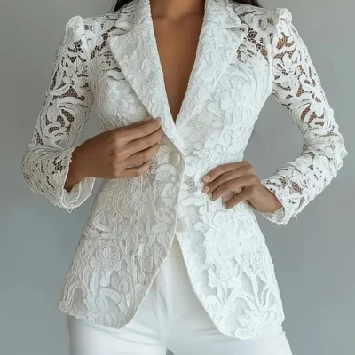 Women’S Elegant Semi-Transparent Lined Spring/Summer/Fall Blazer – Solid Color, Regular Fit, Long Sleeve, Button-Up Front, Polyester Lining, No Belt, Casual Style Jacket|Semitransparent Lining|Polyester Fabric