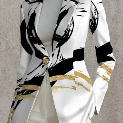 Women’s Elegant Black & Golden Marble Print Blazer Jacket – X-Line Tailored Collar Coat, Single-Button Closure Winter Winter Outerwear, Machine Washable White//Beige Trench Coat for, Weddings & Formal Events, Tops For Women Elegant Classy, Tops Women Elegant Classy, Office Outfits For Women, Winter Blouse, Shirts For Women Elegant Classy, Elegant Blouse For Women Classy, Office Wear For Women, Autumn Outfits For Women, Elegant Long Sleeve Tops For Women, Formal Shirts For Women