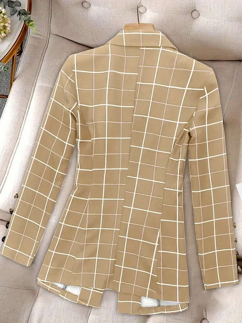 Women's Elegant Lapel Blazer Jacket - Structured Loose-Fit Striped Tailored Coat with White Piping, Long Sleeve Winter Winter Office & Formal Wear, Machine Washable (No Belt) - Professional & Casual Outerwear - Image 3