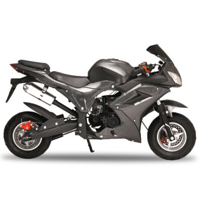 Motorcycle 49cc 4-stroke pocket Rocket motorcycle, mini motorcycle, gas pocket motorcycle with front and rear disc brakes, racing top speed of 20MPH