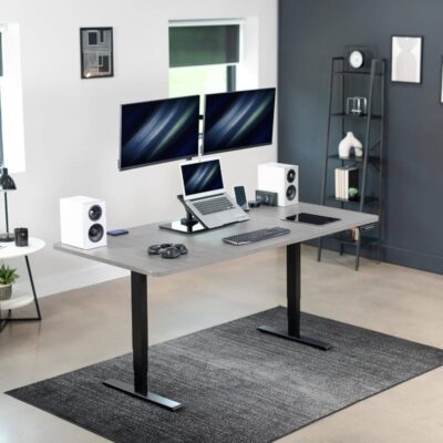 Freestanding Dual Computer Monitor and Laptop Combo Desk Stand with Glass Base, Fits up to 32 inch Monitors and 17 inch Laptops, Black, STAND - V003FGL