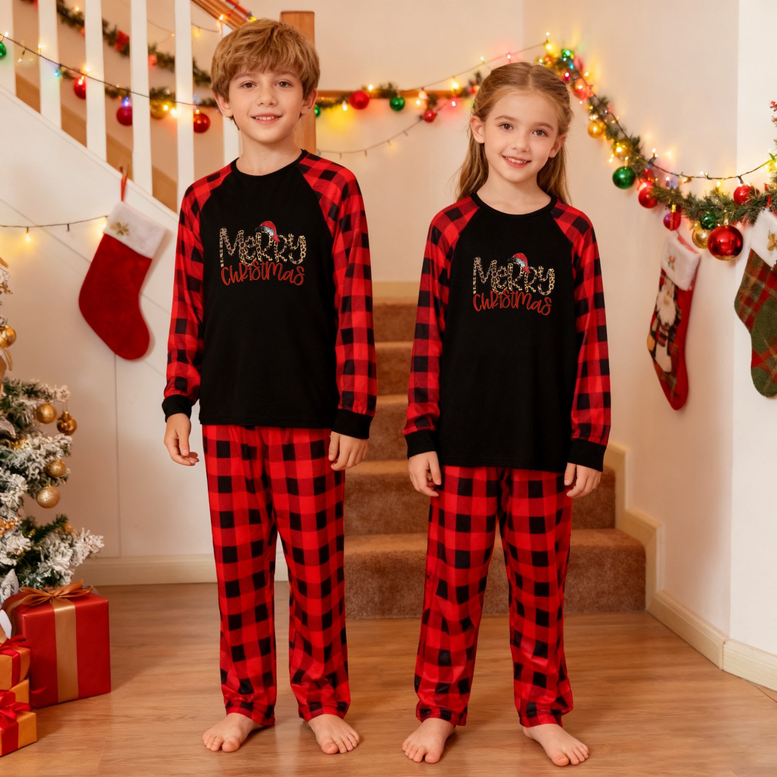 Family Matching Christmas Clothing Set - Red & Black Plaid Long Sleeve Clothing with "Merry Christmas" Print for Kids, Adults & Pets (Dogs/Cats) - Coordinated Holiday Outfits, Machine Washable Family Party Wear - Image 5