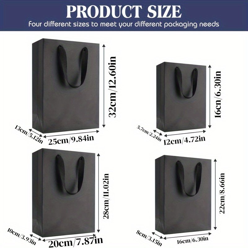 10pcs Elegant Black Paper Gift Bags with Sturdy Handles - Multiple Sizes for Weddings, Birthdays, Parties, Retail & Events - Durable Design for Shopping, Trinkets, Gift Wrapping & Retail Packaging, Reinforced Edges, Event Supplies, Stylish Packaging, Highquality Packaging, Wedding Planners - Image 10