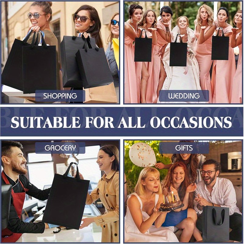 10pcs Elegant Black Paper Gift Bags with Sturdy Handles - Multiple Sizes for Weddings, Birthdays, Parties, Retail & Events - Durable Design for Shopping, Trinkets, Gift Wrapping & Retail Packaging, Reinforced Edges, Event Supplies, Stylish Packaging, Highquality Packaging, Wedding Planners - Image 3