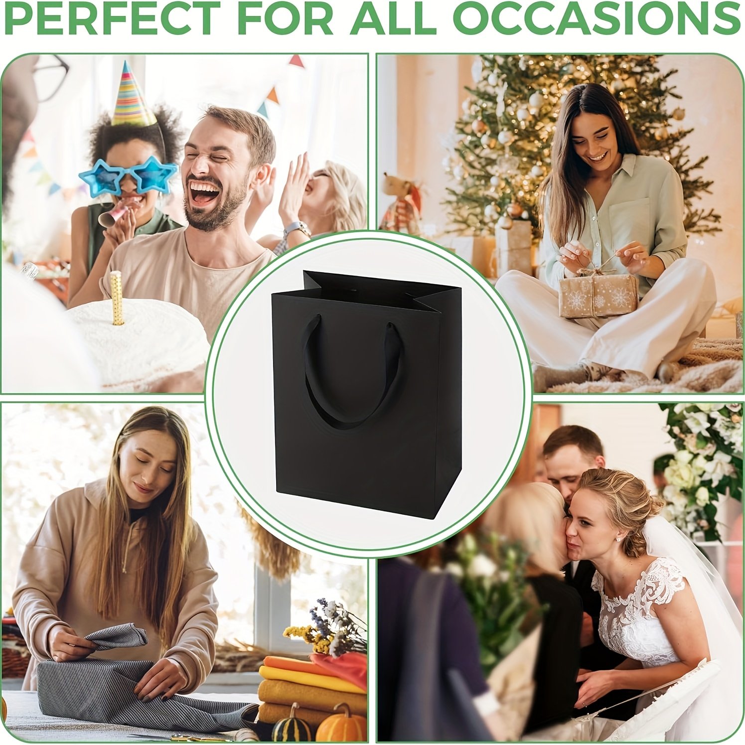 10pcs Elegant Black Paper Gift Bags with Sturdy Handles - Multiple Sizes for Weddings, Birthdays, Parties, Retail & Events - Durable Design for Shopping, Trinkets, Gift Wrapping & Retail Packaging, Reinforced Edges, Event Supplies, Stylish Packaging, Highquality Packaging, Wedding Planners - Image 11