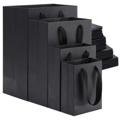 10pcs Elegant Black Paper Gift Bags with Sturdy Handles – Multiple Sizes for Weddings, Birthdays, Parties, Retail & Events – Durable Design for Shopping, Trinkets, Gift Wrapping & Retail Packaging, Reinforced Edges, Event Supplies, Stylish Packaging, Highquality Packaging, Wedding Planners