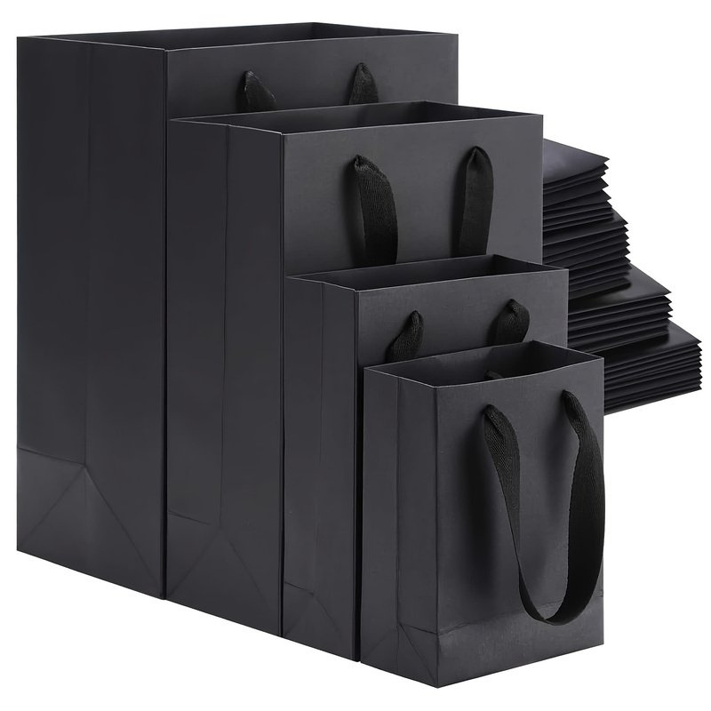 10pcs Elegant Black Paper Gift Bags with Sturdy Handles - Multiple Sizes for Weddings, Birthdays, Parties, Retail & Events - Durable Design for Shopping, Trinkets, Gift Wrapping & Retail Packaging, Reinforced Edges, Event Supplies, Stylish Packaging, Highquality Packaging, Wedding Planners